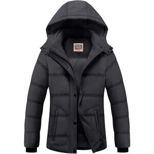 Women's Lightweight Removable Gray Hood Puffer Quilted Jacket Coats Winter Warm